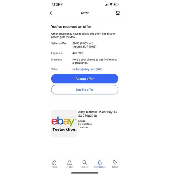 The offer price you send to your eBay buyers