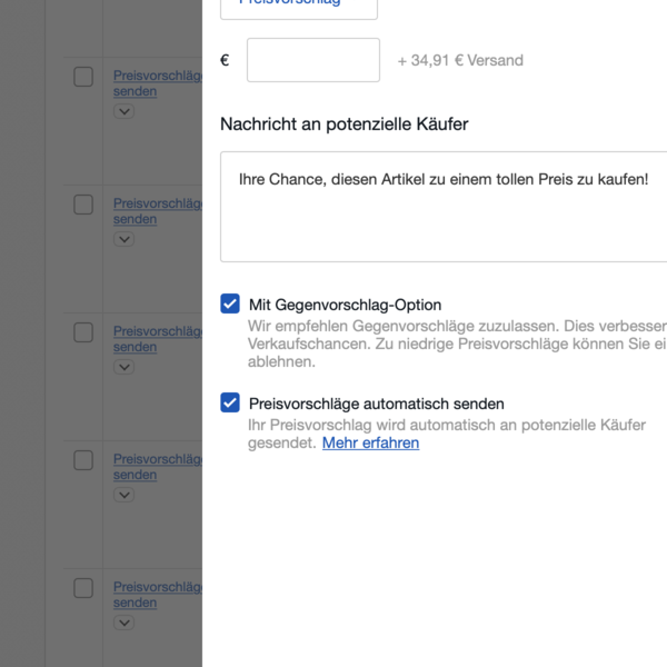 Screenshot - Preisvorschlag