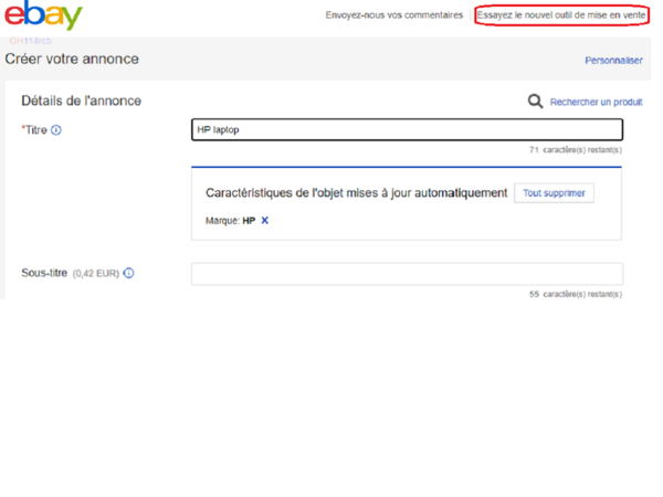 capture d'écran de la page Créer votre annonce
