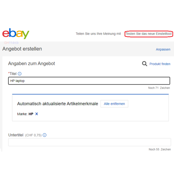Screenshot Einstelltool